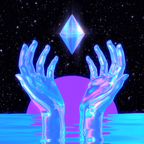 a hands in water with a diamond above them