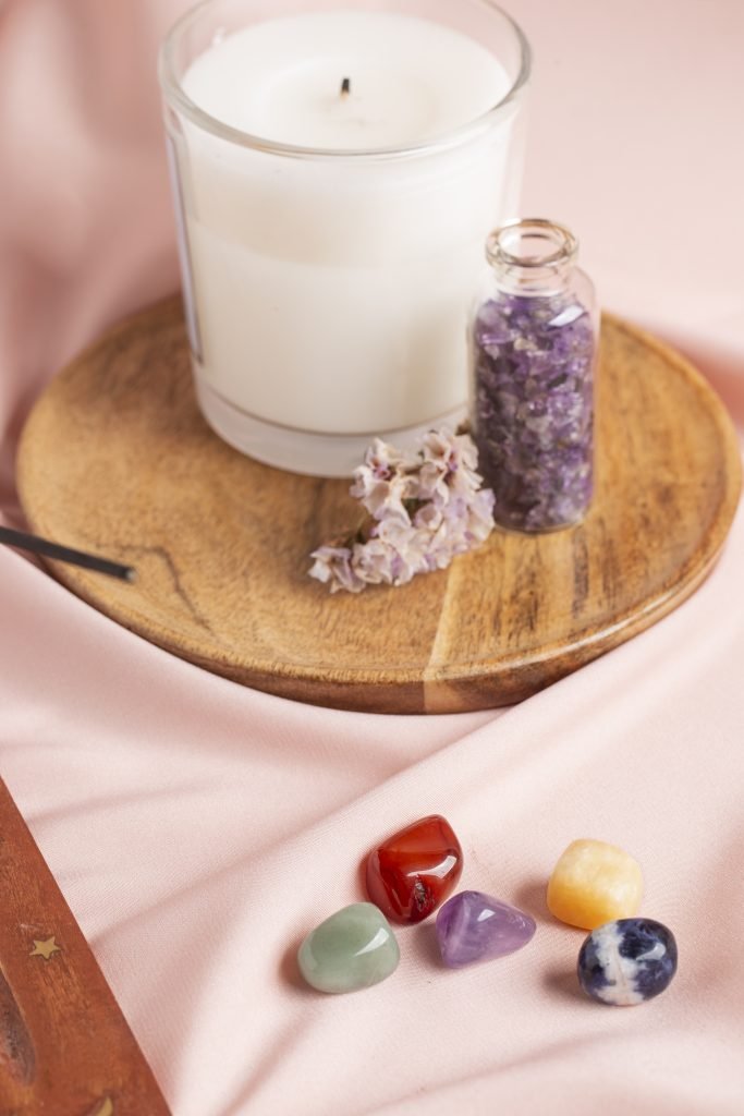 Creating Sacred Spaces to Support Your Spiritual Awakening 1 sacred space with crystals, plants and a candle