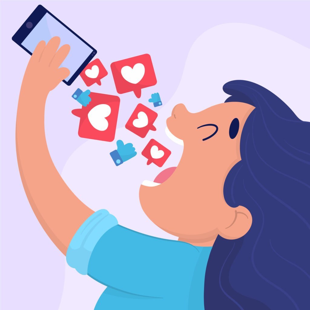 A young girl addicted to likes from social media