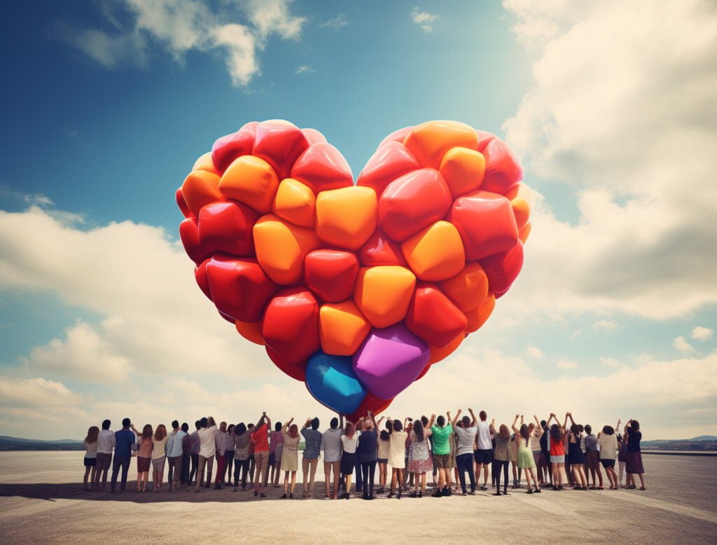 The Connection Between Self-Love and Healthy Relationships 2 3d heart shape with crowd people