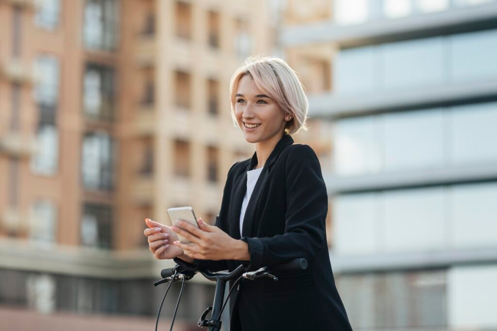A woman happy with her career success