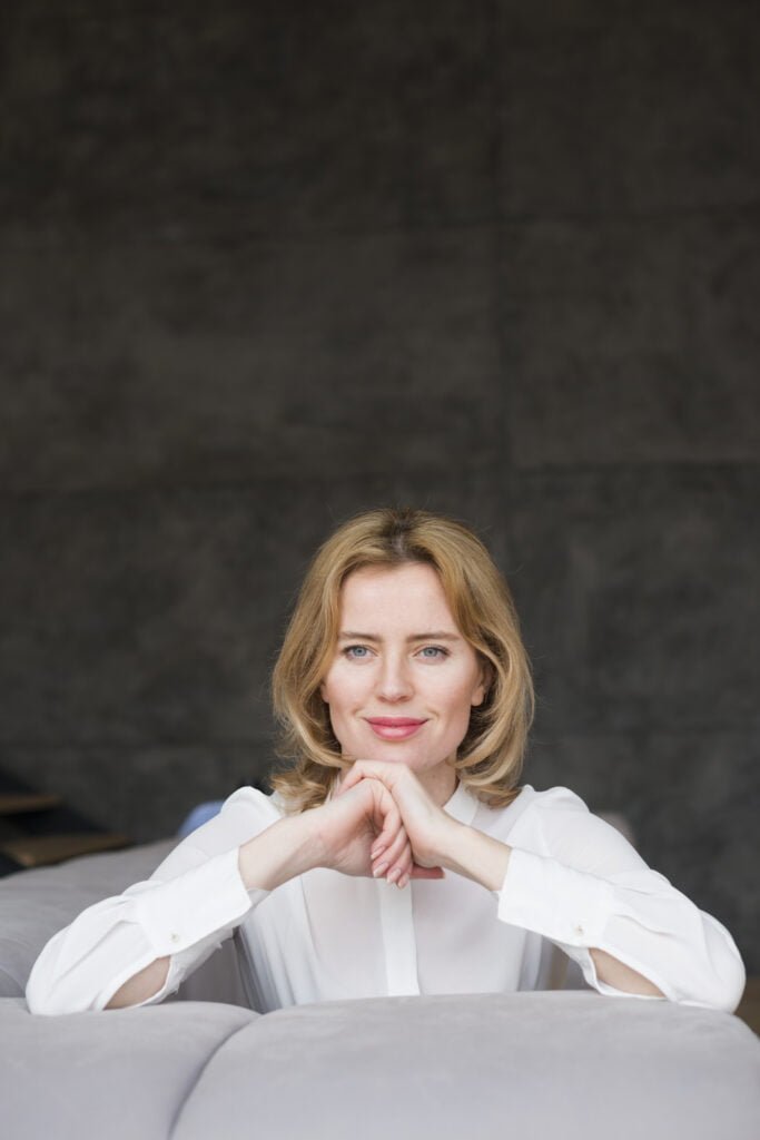 A woman satisfied with her career success