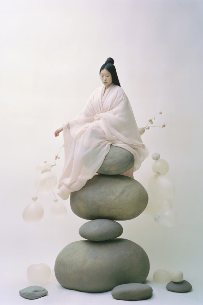 Using the Law of Attraction to Overcome Anxiety and Depression 4 A woman feeling calm, balanced and strong within sitting on zen stones