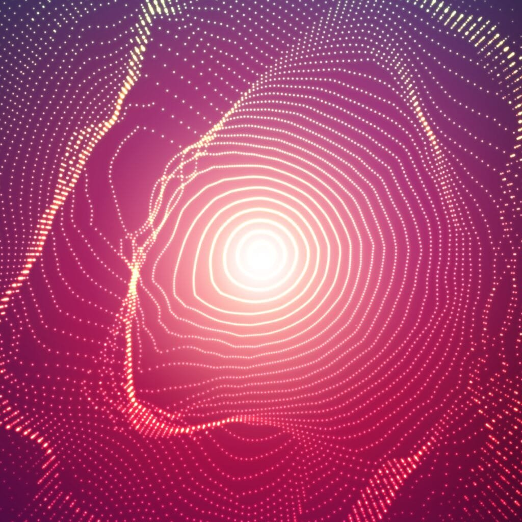 The Connection Between the Law of Attraction and the Law of Vibration 1 Abstract vector colorful mesh sphere on dark violet background. Futuristic style card. Elegant background for business presentations. Corrupted point sphere. Chaos aesthetics.