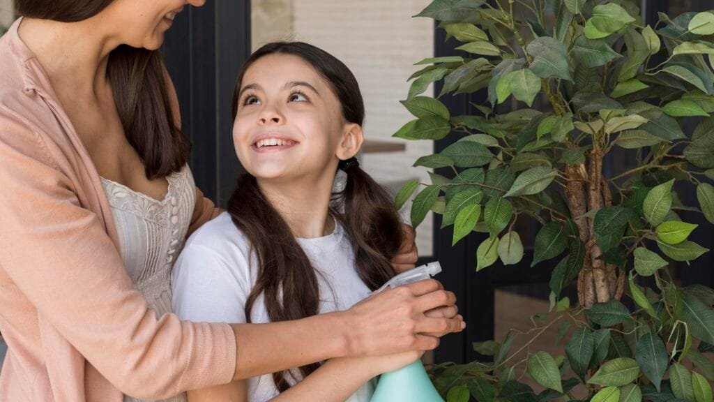 A parent teaching the child mindfulness and communication