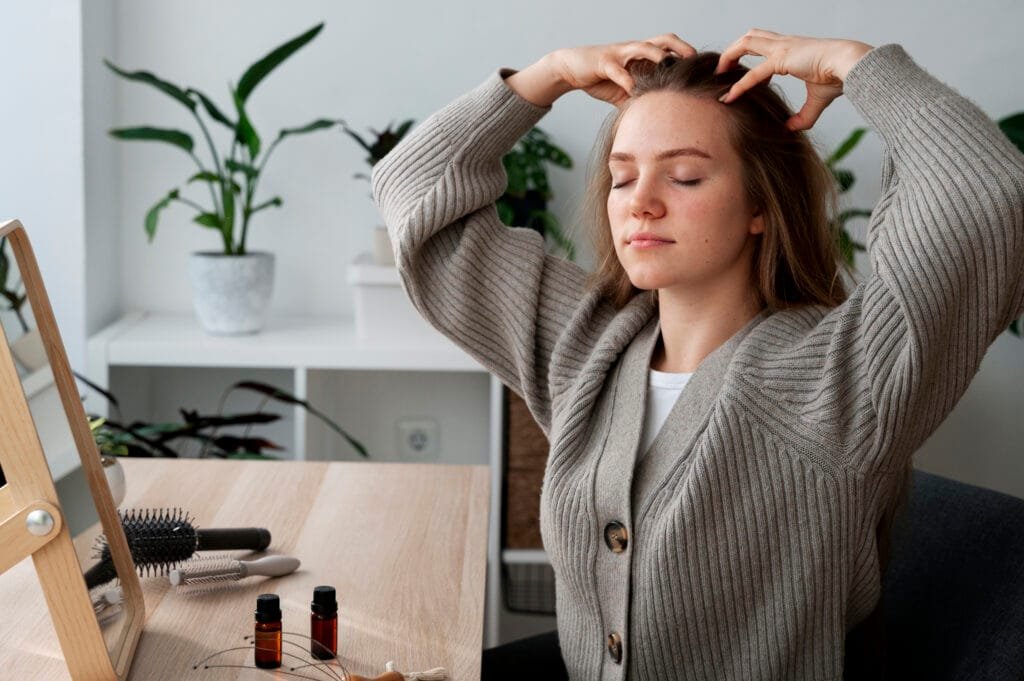 Parent Self-Care - Mindful Practices for Better Parenting 2 A woman giving herself head massage as self-care